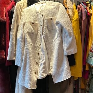 H&M White & Gold Tweed Coat